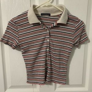 Striped Brandy Melville Collared Cropped Tee